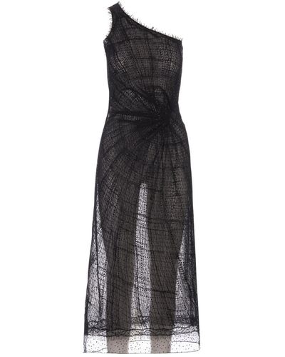 Ermanno Scervino One-shoulder Midi Dress With Crystals - Black