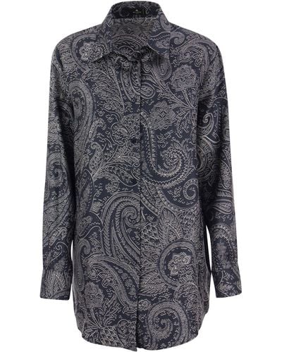 Etro Silk Shirt With Paisley Print - Grey