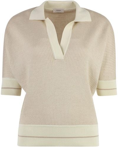 Agnona Contrast Trim Knitted Polo Shirt - Natural