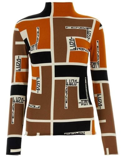 Fendi High-Neck Printed Sweater - Orange