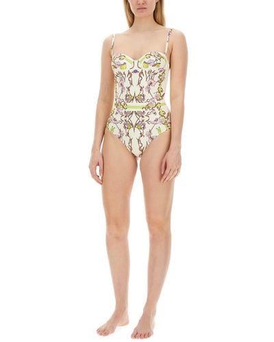 Tory Burch One Piece Swimsuit With Print - Natural