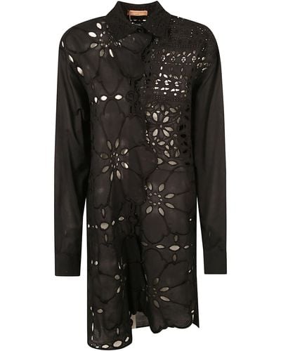 Ermanno Scervino Floral Perforated Oversized Shirt - Black
