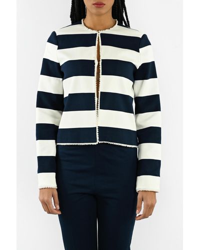 Twin Set Striped Jacket With Pearls - Blue