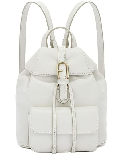 Furla Flow Mini White Leather Backpack