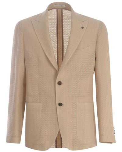 Tagliatore Single-Breasted Jacket Made Of Linen And Viscose - Natural