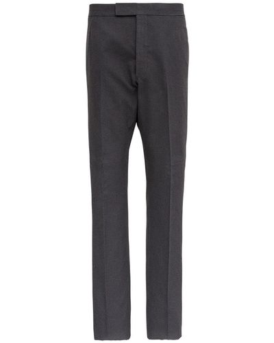 Thom Browne Gray Buclé Cotton Tailored Pants With 4bar Detail - Multicolor