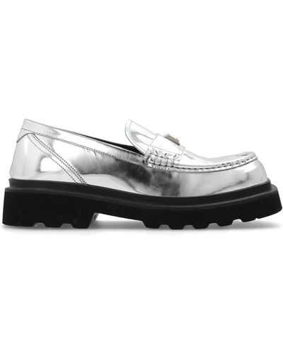 Dolce & Gabbana Logo Plaque Square-Toe Loafers - White