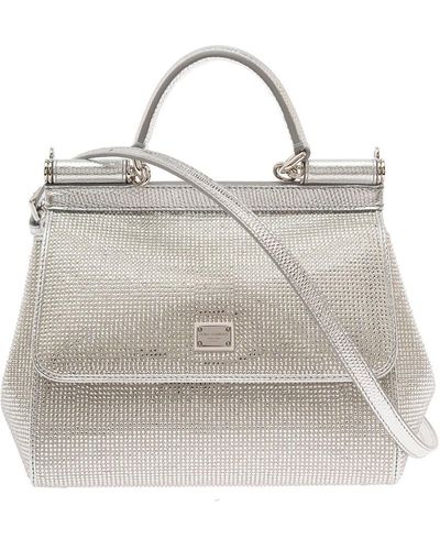 Dolce & Gabbana Silver-tone Sicily Medium Handbag With Crystal Embellishment All-over - Metallic