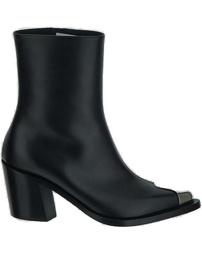 Alexander McQueen Toe-cap Leather Heeled Ankle Boots - Black