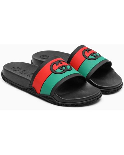 Gucci Multicolor Slider Sandals - Black