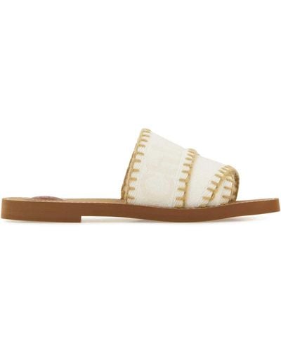Chloé Ivory Canvas Woody Slippers - White