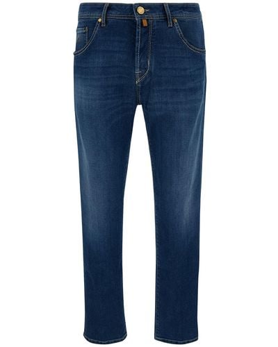 Jacob Cohen 'scott' Blue Cropped Jeans With Logo Patch In Cotton Denim Man