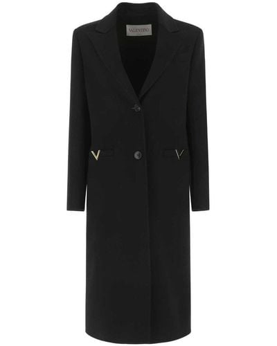 Valentino Logo Plaque Long-sleeved Coat - Black
