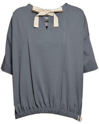 Jil Sander + Bow-detailed Short-sleeved Blouse - Blue