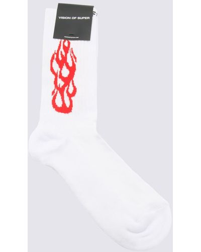Vision Of Super And Cotton Outline Flames Socks - White