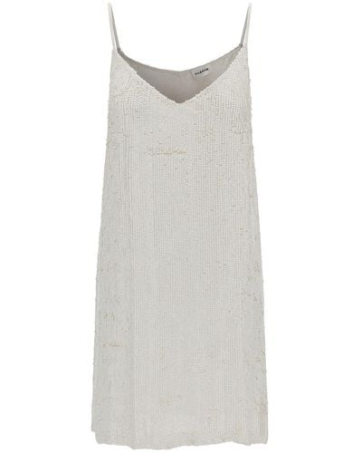 P.A.R.O.S.H. Mini White Dress With All-over Paillettes In Viscose Woman - Gray
