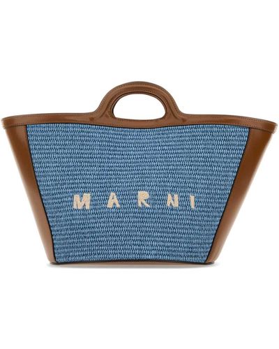 Marni Leather And Raffia Small Tropicalia Summer Handbag - Blue