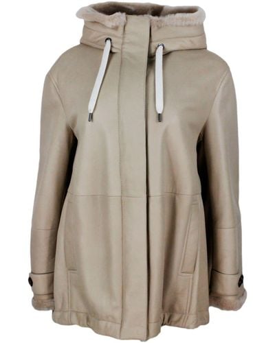 Brunello Cucinelli Soft Shearling Jacket With Hood - Natural