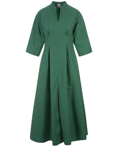 Aspesi Linen Midi Dress With V-Neckline - Green