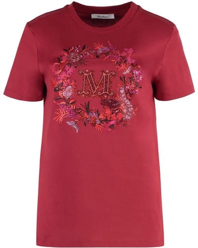 Max Mara Elmo Short Sleeved T Shirt With Embroidery - Red