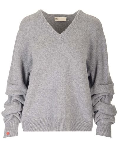 Tory Burch Gathered Sleeves Sweater - Gray