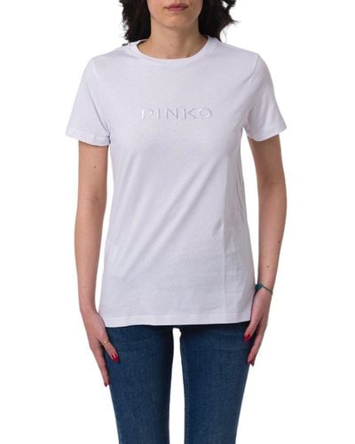 Pinko Logo Embroidered Crewneck T-Shirt - White