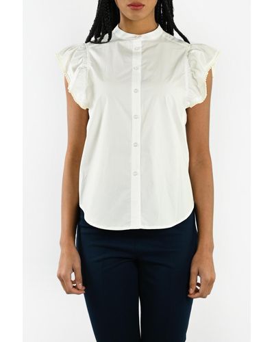 Twin Set Poplin Shirt With Ruffles And Pearls - White