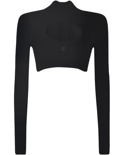 Courreges Logo-embroidered Cut-out Sweater - Black