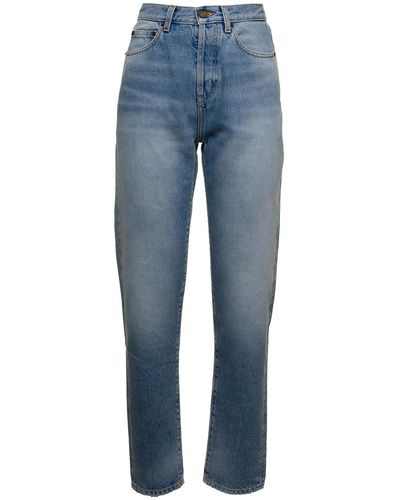 Saint Laurent High Waist Slim Fit Denim Jeans - Blue