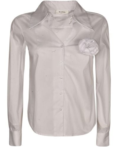 Blugirl Blumarine Rose Applique Round Hem Shirt - Gray