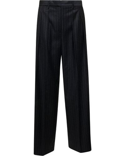 Theory Dark Grey Tailored Pinstripe Trousers In Wool Woman - Black