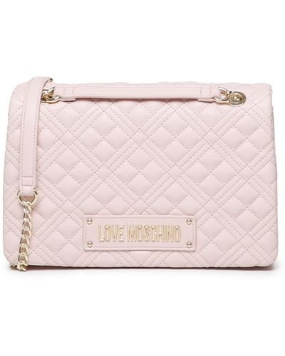 Love Moschino Quilted Bag With Logo Plaque - Pink