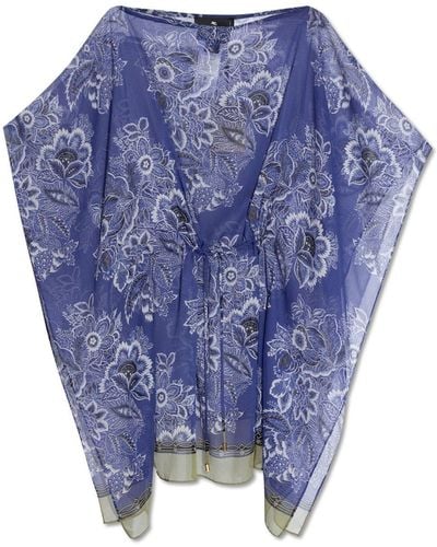 Etro Floral Printed Semi-sheer Kaftan Dress - Blue