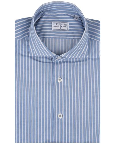 Fedeli Striped Panamino Sean Shirt - Blue