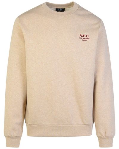 A.P.C. Logo Embroidered Crewneck Sweatshirt - Natural
