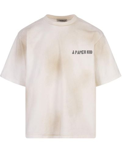 A PAPER KID T-Shirt With Washed Effect And Prints - White