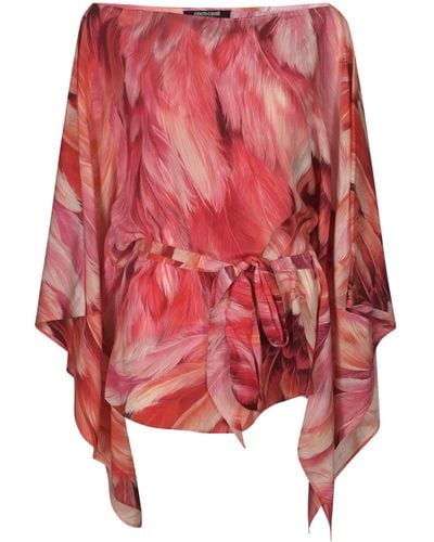 Roberto Cavalli Feather Printed Dress - Red