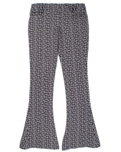 Balmain Jacquard Wool Bootcut Pants - Gray