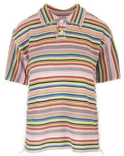 Maison Margiela Striped Jersey Polo Shirt - Gray