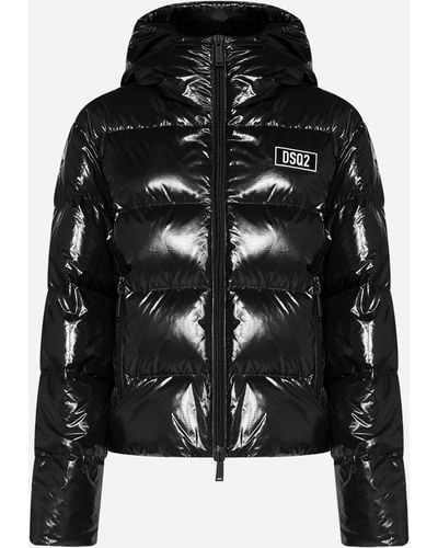 DSquared² Quilted Glossy Nylon Puffer Jacket - Black