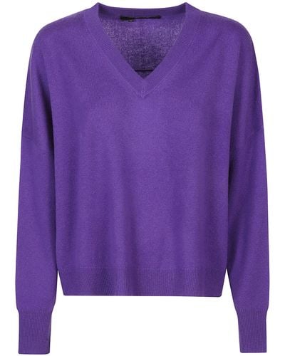 360cashmere Camille High Low Boxy V Neck Jumper - Purple