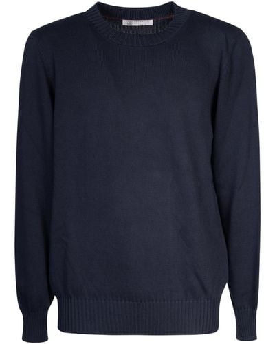 Brunello Cucinelli Rib Trim Knit Plain Sweatshirt - Blue