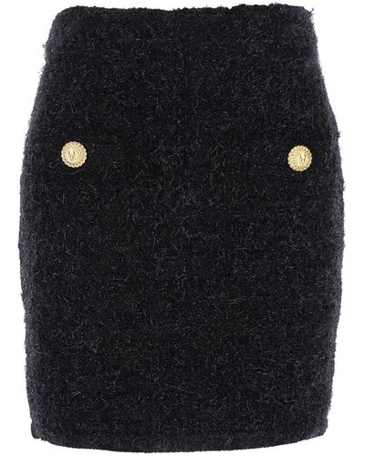 Balmain Pencil Mini Skirt With Jewel Buttons - Black