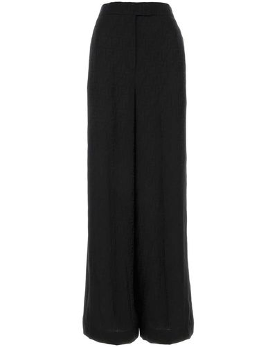 Fendi Embroidered Satin Wide-Leg Pant - Black