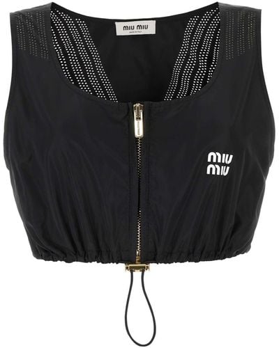Miu Miu Logo-appliqué Sleeveless Crop Top - Black