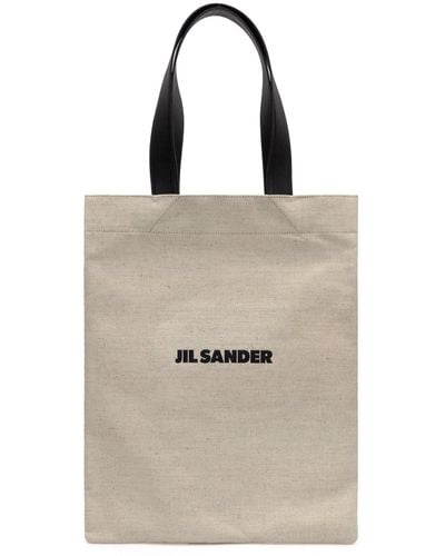 Jil Sander Logo Detailed Rectangular Tote Bag - Natural