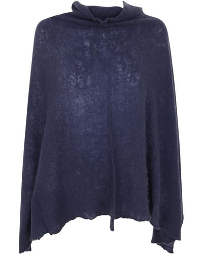 Mirror In The Sky Open Knitted Poncho - Blue