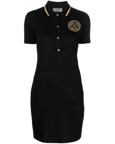 Versace Short Sleeves Polo Neck Mini Dress - Black