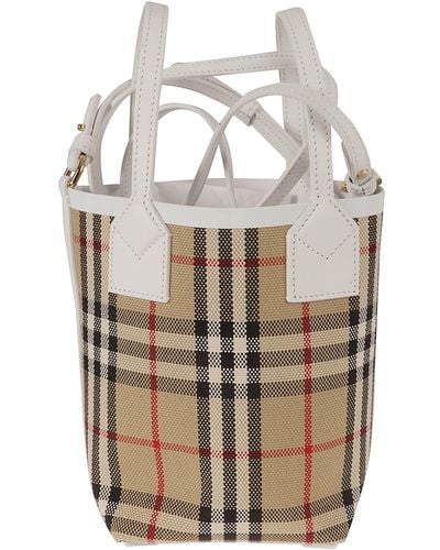 Burberry Check Motif Mini Bucket Bag - Natural