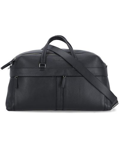 Orciani Micron Pebbled Leather Duffel Bag - Black